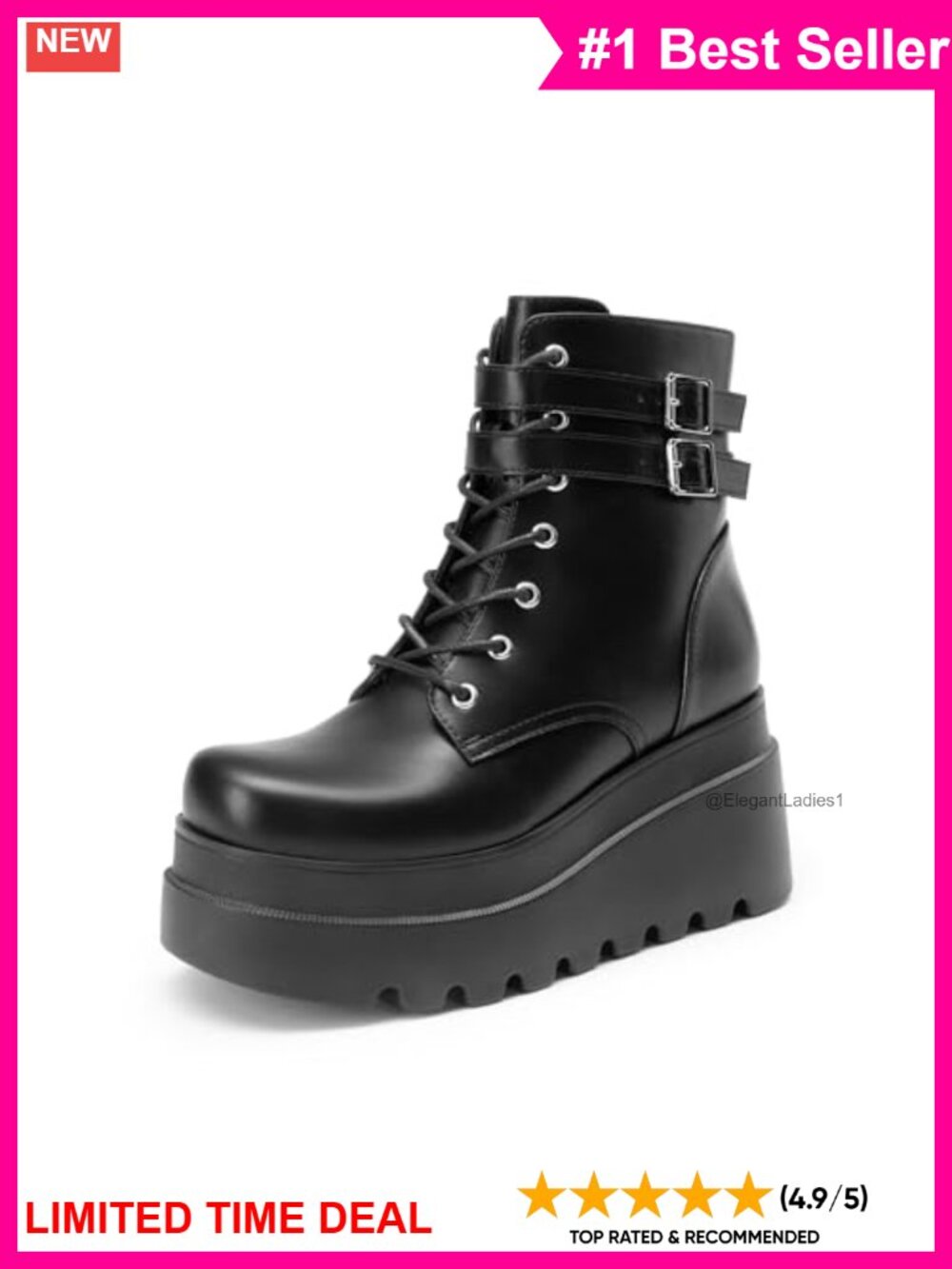 Platform Combat Lace Up Ankle Boots Faux Leather Chunky Heel Gothic